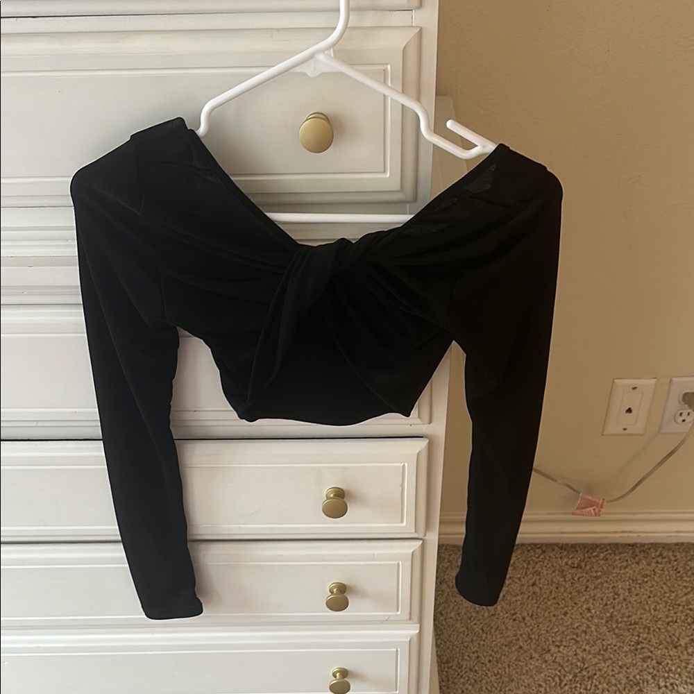 SHEIN Black Long Sleeve Twist Back Top